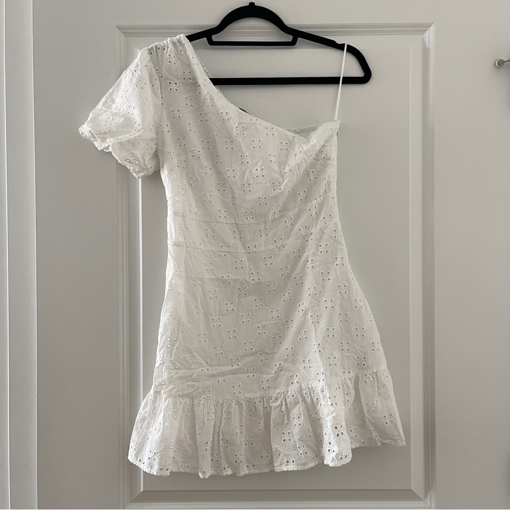 One Shoulder White Eyelet Dress